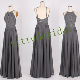 Sexy Halter Long Prom Dresses Crystal Chiffon Evening Gown Backless Plus Size Boutique Occasion Dress