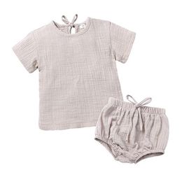 unisex kids short sets baby boys summer clothes girls boutique clothing newborn cotton linen shirts bloomers shorts 2pc toddler