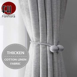 Solid Faux Blackout Curtains in the Living Room Modern Plain Thick Curtain for Bedroom Grey Window Treatments Panel Blind 210712