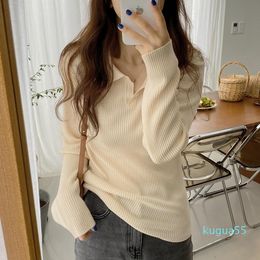 Women's Sweaters Syiwidii Sweater Fall 2021 Women Turn-down Collar Pullovers Korean Top Black Beige Casual Knitted Japanese Fashion Winter