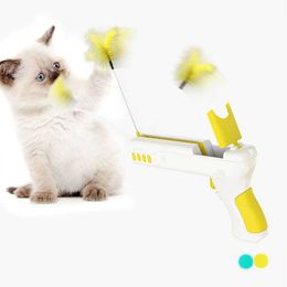 Feather Ball Teaser For Cats Gun Automatic Replaceable Cat Toy Interactive Training Exercise Kitten Interesting Toys Jouet Chat 210929