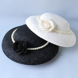 Berets French Retro Bridal Hat Camellia Pearl Hepburn Style Lace