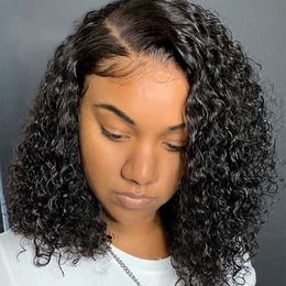 Short Curly Bob Human Hair Wigs With Baby Hair Malaysian 4x4 Lace Closure Wig For Black Women Natural Colour