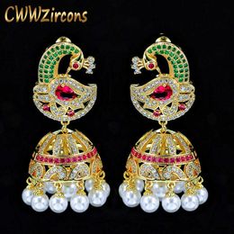 Vintage Bohemia Wedding Party Jewellery Yellow Gold Colour Big Statement Ethnic Earrings with Imitation Pearls CZ279 210714