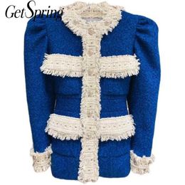 GetSpring Women Coat Temperament Tweed Ladies Jacket Long Sleeve Patchwork Woman Jackets Fashion Tops Spring Autumn 210601