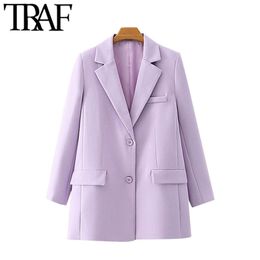 TRAF Women Fashion Office Wear Single Breasted Blazer Coat Vintage Long Sleeve Pockets Female Outerwear Chic Tops 211006