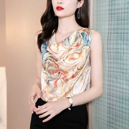 Korean Summer Women's Shirt Chiffon Blouse for Women Sleeveless Floral V-neck Top Female Printing Basic s 210604