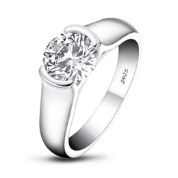 LESF 925 Silver Women Engagement Jewelry 2 ct Round Cut Sona Diamond Wedding Bezel Set Rings Gift
