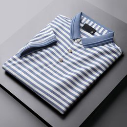 Men's Polos 2021 Summer Fashion Striped Casual Turn Down Collar Long Sleeve Shirts Men Top Clothes Male Shirt A42