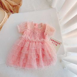 Fairy Girls Princess Dress Lace Crochet Ruffles Cake Layered Vestido Clothing Lovely Party Gown 210529