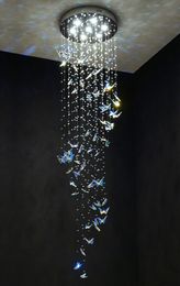 Butterfly Crystal Staircase Chandelier Modern Cristal Long Hanging Lamps For Living Room Luxury Led Indoor Home Large Luminaire