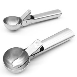 Stainless Steel Ice Cream Scoops Trigger Stacks Digger Tools Durable Fruit Watermelon Baller Spoon Dessert Cake Spoons Multifunction Kitchen Hangable TH0068