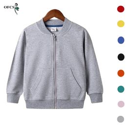 Stuff Spring Cute Children's Sweater Cotton Solid Colour Clothes 2-12Years Kids Outerwears Boys And Girls Zipper Jacket 211111