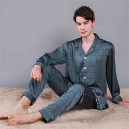 Men Luxurious Ice Silk Pyjamas Spring Summer High Quality Plus Size Pyjama Sets Male Comfortable Sleepwear Casual Pijama 210812