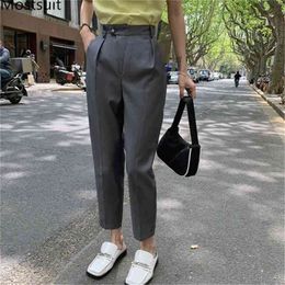 Autumn High Waist Women Harem Pants Trousers Buttons-fly Ankle-length Casual Fashion Office Capris Femme 210513