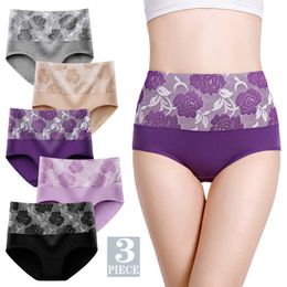 M-5XL Women's Panties Female Underpants Cotton Underwear High Waist Panties Sexy Lingeries Briefs Plus Size Pantys 3PCS/Set Y0823