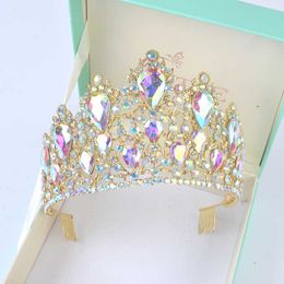 New Vintage Luxury Big European Bride Wedding Tiaras Gorgeous AB Crystal Large half Round Queen Crown Wedding Hair Accessories X0625