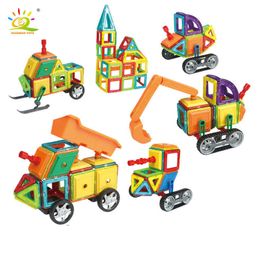 162pcs Standard Size Magnetic engineering vehicle construction Building Blocks DIY 3D Bricks Children Educational Toys for kids Q0723