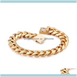Link, Bracelets Jewelrycoose Color Gold Punk Stainless Steel Curb Link Chain Mens Charming Bracelet 12Mm 9 Inch Drop Delivery 2021 Qk4Og