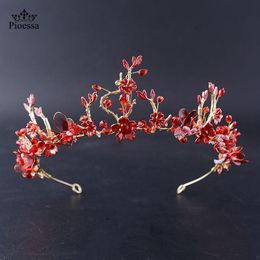 Hair Clips & Barrettes Baroque Handmade Elegant Crystal Crown Tiara Red Princess Rhinestone Ornaments Hairband Prom Bride Wedding Accessorie