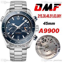 OMF V3 A9900 Automatic Chronograph Mens Watch Blue Polished Bezel Stainless Steel Bracelet 215.30.46.51.03.001 (Black Balance Wheel) Super Edition Puretime OM38