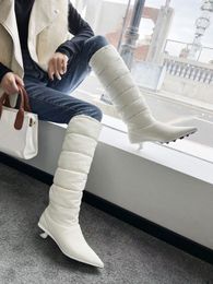 Stivali alti al ginocchio con lacci caldi da donna 2021 moda stivaletti impermeabili in piuma versatili tacchi alti da festa pacchetto di lusso da 4,0 cm 35-41