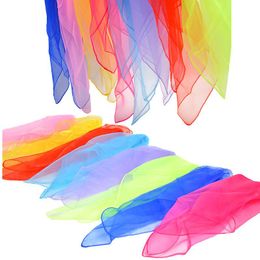 60*60cm Silk Scarf Small Square Scarves Bandana Solid Colour Dance Show Props Candy Colour Head Wraps Women Kids