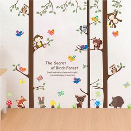 Forest Animals Monkey Rabbit Bird Tree Wall Sticker Children Bedroom TV Background Sofa Wall Decal Art Home Decor Poster Mural 210420