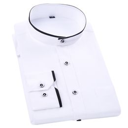 Fashion Stand Collar Long Sleeve Slim Fit soft comfortable men dress shirts party wedding male tuxedo shirts 210708