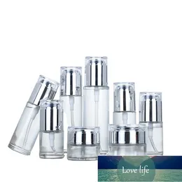 Glass Perfume Spray Bottle 30/40/50/60/80ML Silver Cosmetic Set Refillable Lotion Pump Bottle 20G 30G 50G Facial Cream Jar