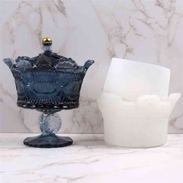 Nordic Style Crystal Crown Storage Box Silicone Mould for Dry Flower Resin Concrete Candle Mould Craft Ornament 210722
