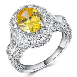 Wedding Rings Luxury Female Girls Yellow Oval Ring 925 Silver Filled CZ Stone Vintage Engagement For Women