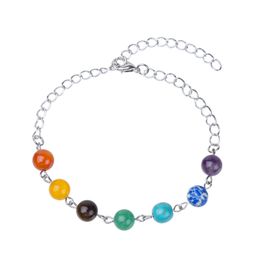8mm 7 Colors Natural Stone Link Chain Charm Bracelets For Men Women Yoga Sports Beaded Fashion Jewelry