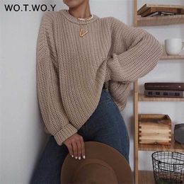 WOTWOY Elegant Autumn Oversized Sweater Women Solid Loose Knitted Sweaters Long Sleeve Pullover Female Jumper Cashmere 211007
