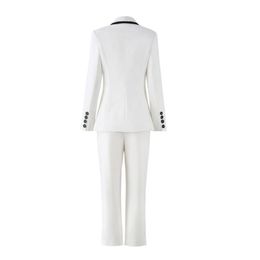 Women's Suits & Blazers Korean Slim Fit Full Length Pants Blazer Suit Women 2 Piece Sets Elegant Office Lady White Brand Design Female Cloth