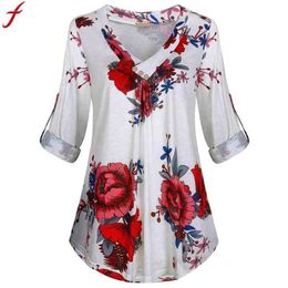 5XL Plus Size Women Tunic Shirt 2019 Autumn Long Sleeve Floral Print V-neck Blouses And Tops With Button Big Size Women Clothing H1230