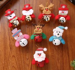 Christmas Pendant Santa Claus Cartoon Pendants Snowman Elk Little Bear Dolls With Bell Party Hanging Decorative Ornament