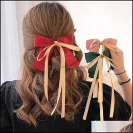 Clips & Barrettes Jewelry Jewelrysatin Ribbon Big Bow Hairpins Barrette For Girls Fashion Spring Clip Solid Color Hair Aessories Drop Delive