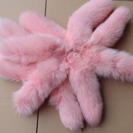 chain Backpack Accessories Ring Women Real Fox Tail Fur Key Chain Fluffy Charms Pink Red Color A90