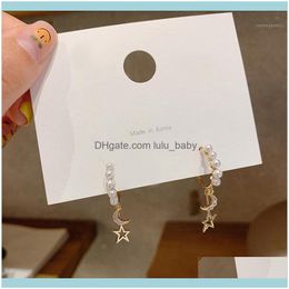 Hoop Jewelryhoop & Hie Korean Temperament Pearl Small Circle Earrings Exquisite Crystal Star Moon Ins Cold Wind Wedding Party Girl Gift1 Dro