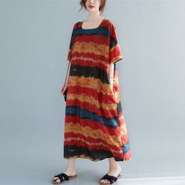 Oversized Women Casual Dress New Arrival Summer Freely Style Vintage Print Loose Comfortable Female Long Dresses S3501 210412