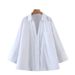 Elegant Women Solid White Shirts Fashion Ladies Turn Down Collar Tops Streetwear Female Chic Cotton Loose Blouses 210430