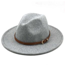 Wool Women Men Jazz Hat With Leather Ribbon Flat Brim Big Brim Elegant Gentlemen Couple Hats Panama Sombrero Cap