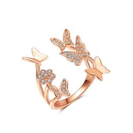 Cluster Rings Lovely Ladies Butterfly Ring Rose Gold Colour Open For Women With Top Quality Cubic Zirconia Stone Jewellery Gifts