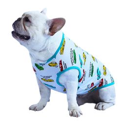 Dog Apparel Pet Summer Cool Costume Dogs Elastic Cotton Vest With Cute Car Patterns Classic Stripe Shirt Clothes Pandada