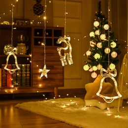 Weihnachts-Lichterkette, LED-Dekoration, Rentier-Glockenbaum, PVC, Neuheit zum Aufhängen für Innenfenster, Wand, Tür, Außenbereich, Gehweg, Terrasse