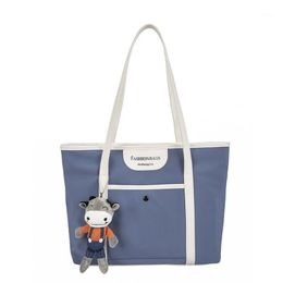 Large Capacity Tote Handbags With Calf Pendant Ladies Single Shoulder Bag Simple Fashionable Style Nylon Storage Bags
