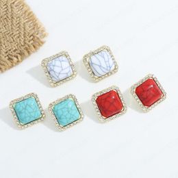 Blue Colour Resin Stones Stud Earring Women Shiny Crystal Geometric Square Earrings Trendy Jewellery