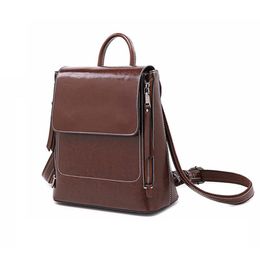 Backpack Style Genuine Leather Laptop Backpacks Schoolbag Anti-theft Waterproof Bags For Women Rucksack Outdoor Travel