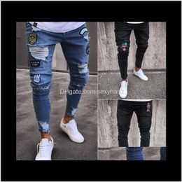 tape pant NZ - Clothing Apparel Drop Delivery 2021 Fashion Mens Stretchy Ripped Skinny Biker Jeans Destroyed Taped Slim Fit Denim Hip Hop Pant Rip Long Trou